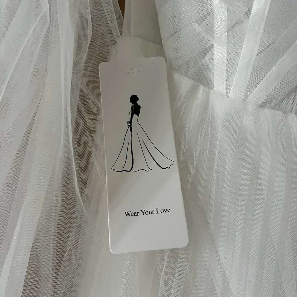 White Strapless Gown with Sheer Sleeves - Picture 4 of 6